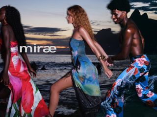 three models wear colorful clothes designed by mirae