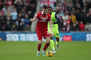 Finn Azaz of Middlesbrough is in action with Pierre Ekwah of Sunderland during the Sky Bet Championship match at the Riverside Stadium in Middlesbrough, England, on February 4, 2024. (Photo by MI News/NurPhoto via Getty Images)