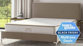 Saatva Memory Foam Hybrid mattress shown in bedroom