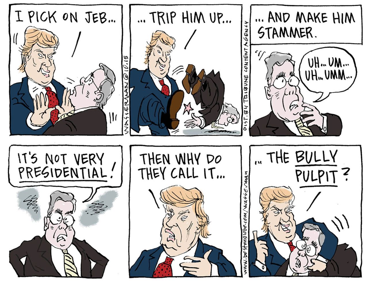 Political cartoon U.S. Jeb Bush Donald Trump 2016