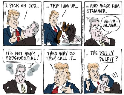 Political cartoon U.S. Jeb Bush Donald Trump 2016