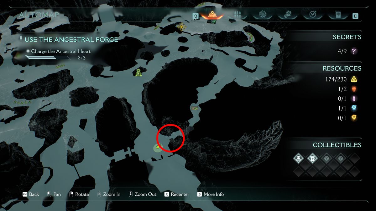 Doom: The Dark Ages Ancestral Forge secrets - A map showing the location of a wolf statue near the entrance to the zone.