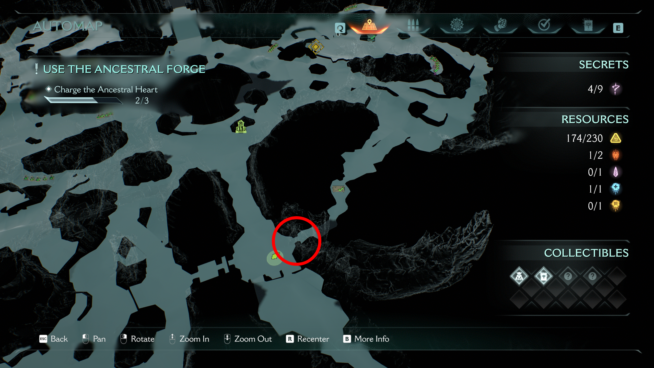 Doom: The Dark Ages Ancestral Forge secrets - A map showing the location of a wolf statue near the entrance to the zone.