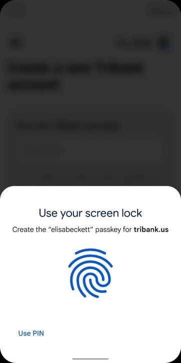 Passkey interface on mobile