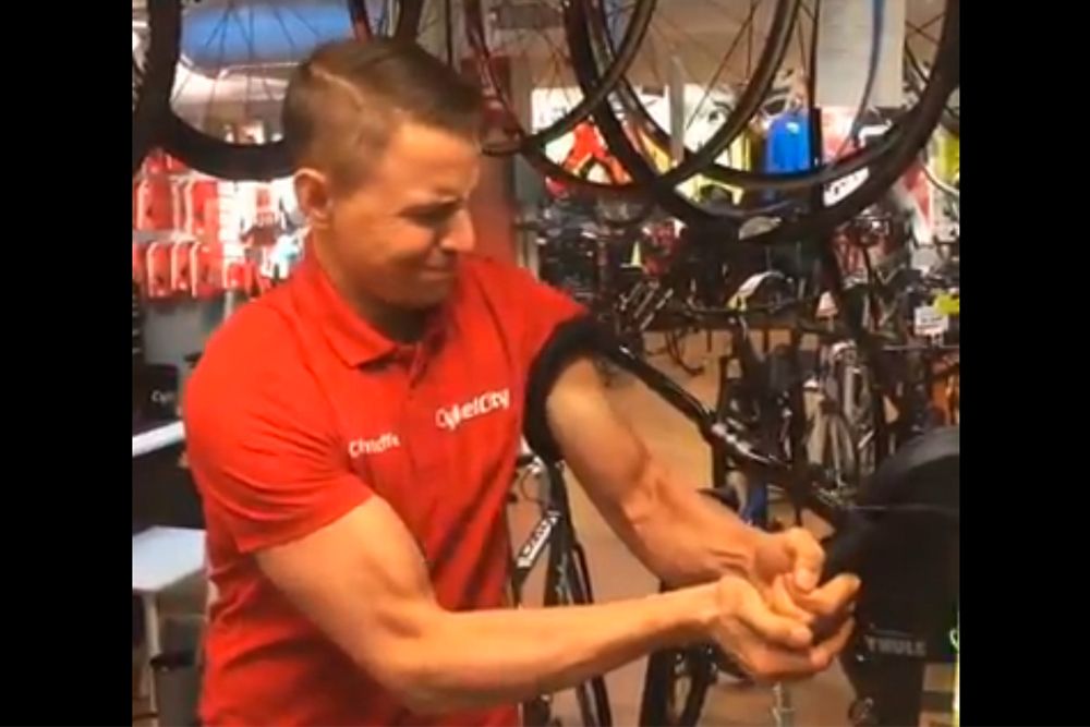 mechanic snaps fake handlebars