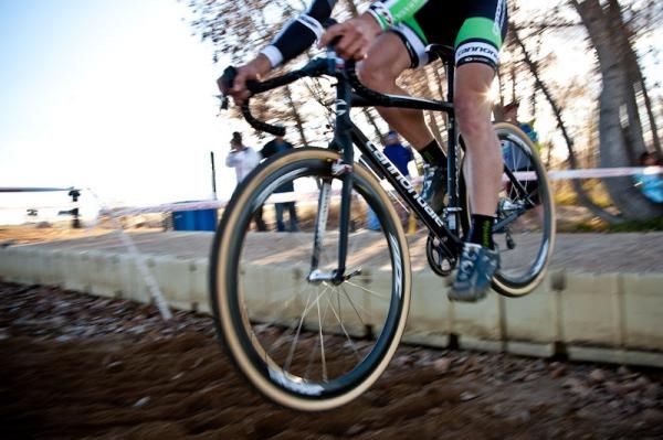 Catching big air after coming back out of the woods.