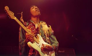 Jimi Hendrix performs at the Royal Albert Hall in London on February 18, 1969