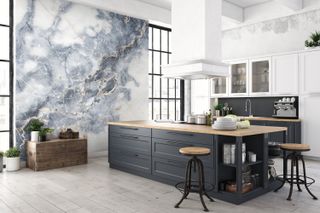 Marble wall mural in a kitchen