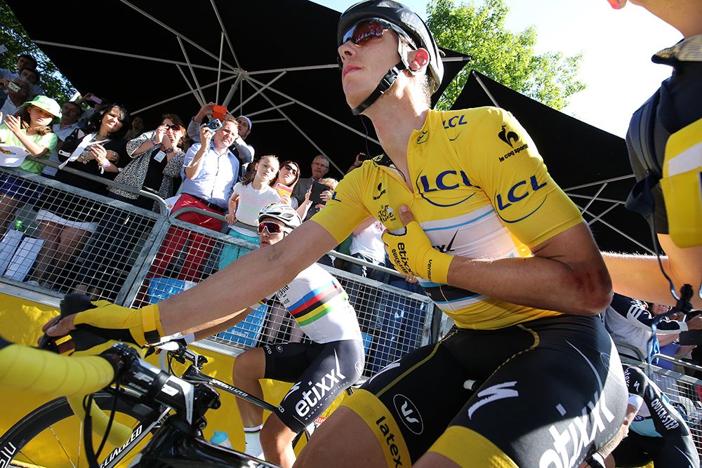 Tony Martin was left favoring a fractured collarbone after stage 6 in the maillot jaune