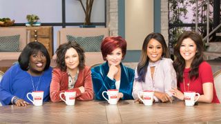 LOS ANGELES - NOVEMBER 15: The ladies of The Talk on the CBS Television Network. From left, Sheryl Underwood, Sara Gilbert, Sharon Osbourne, Eve and Julie Chen, shown. (Photo by Sonja Flemming/CBS via Getty Images)