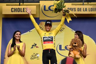 Greg Van Avermaet in yellow after BMC win the Tour de France TTT