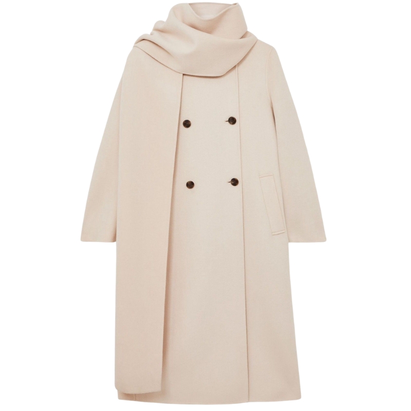 Reiss, Petite Wool-Blend Scarf Blindseam Coat in Cream