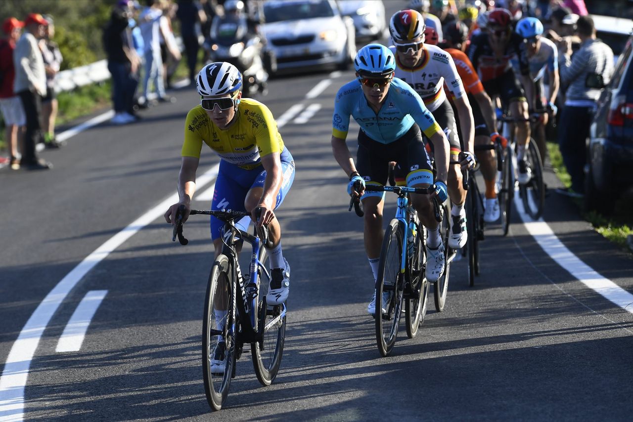 Remco Evenepoel leads Lopez on the climb