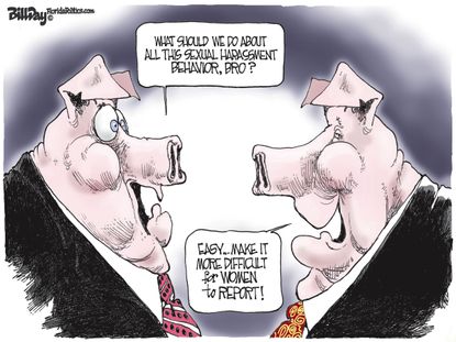 Political cartoon U.S. sexual harassment reporting