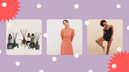 Marks & Spencer Cyber Monday: three of the best deals on fashion, lingerie and home shown side by side on a lilac background