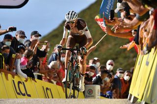 Team AG2R La Mondiale rider Frances Romain Bardet arrives at the finish line of the 13th stage of the 107th edition of the Tour de France cycling race 191 km between ChatelGuyon and Puy Mary on September 11 2020 Photo by AnneChristine POUJOULAT various sources AFP Photo by ANNECHRISTINE POUJOULATAFP via Getty Images