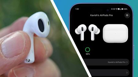 Two fingers holding an Apple AirPod next to a phone screen showing the LibrePods software