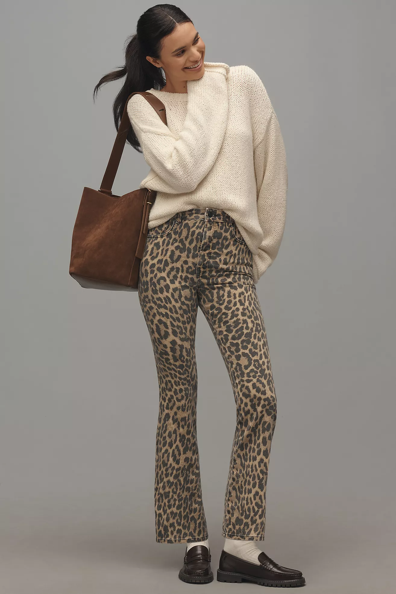 Good American Good Standard High-Rise Leopard Kick-Flare Jeans