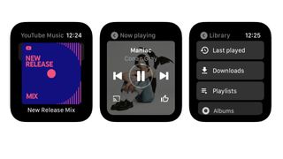 Screenshots von YouTube Music auf der Apple Watch
