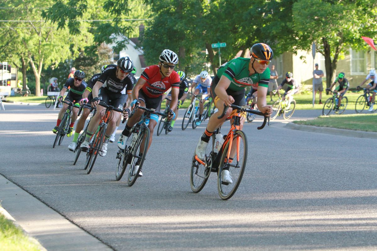 The men's peloton in action during stage 3 at the North Star Grand Prix