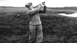 A 1930 image of Bobby Jones taking a shot