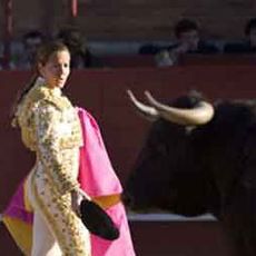 Spanish bullfighter Ana Infante and a bull