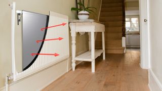 hallway radiator fitted with radiator reflector