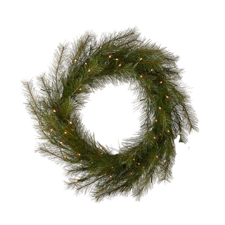 A pre lit faux pine wreath
