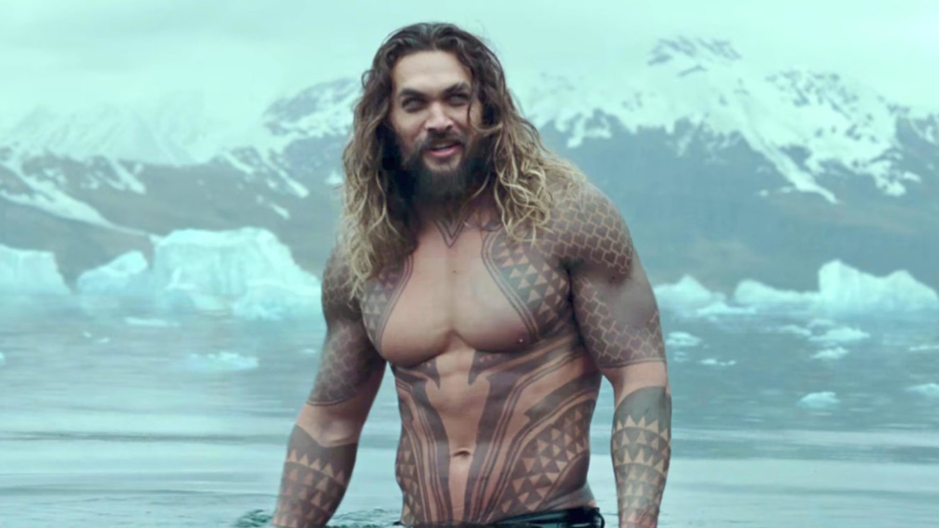 Jason Momoa as Aquaman in the DC movie, Aquaman.