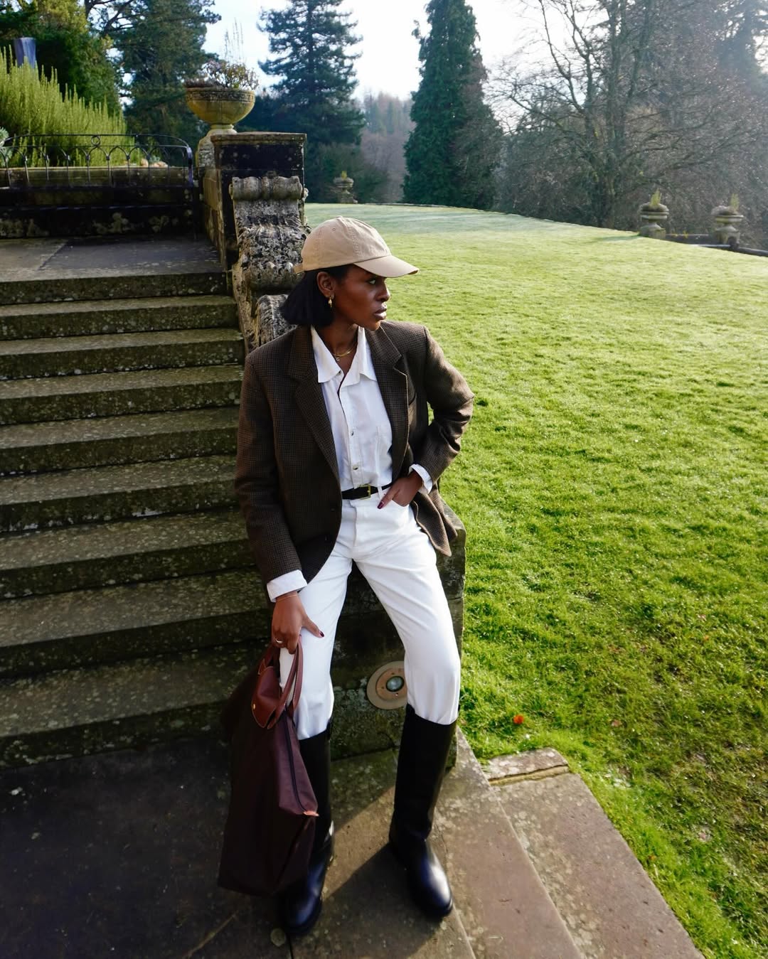 Georgia wearing white jeans