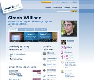 Simon Willison's Lanyrd profile