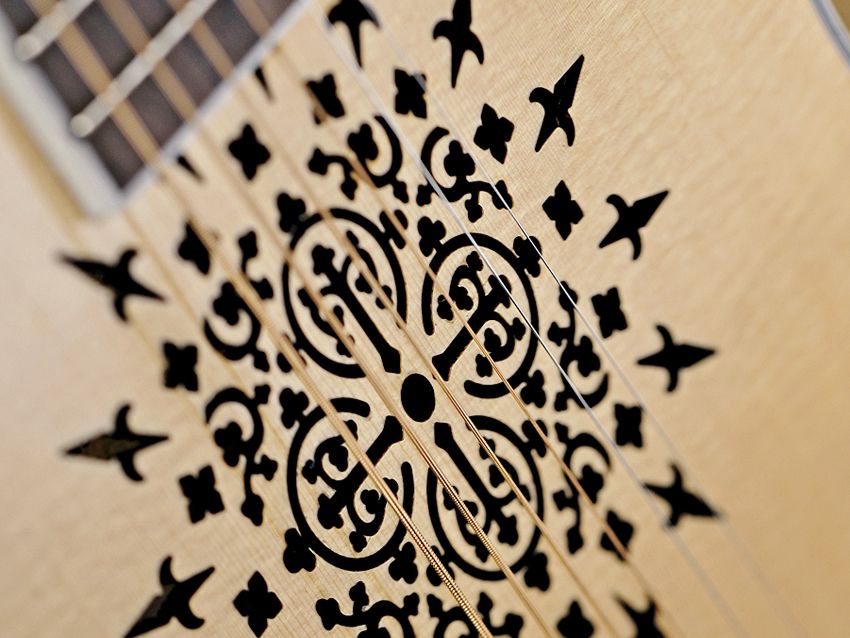 The unique soundhole is the guitar's most eyecatching feature.