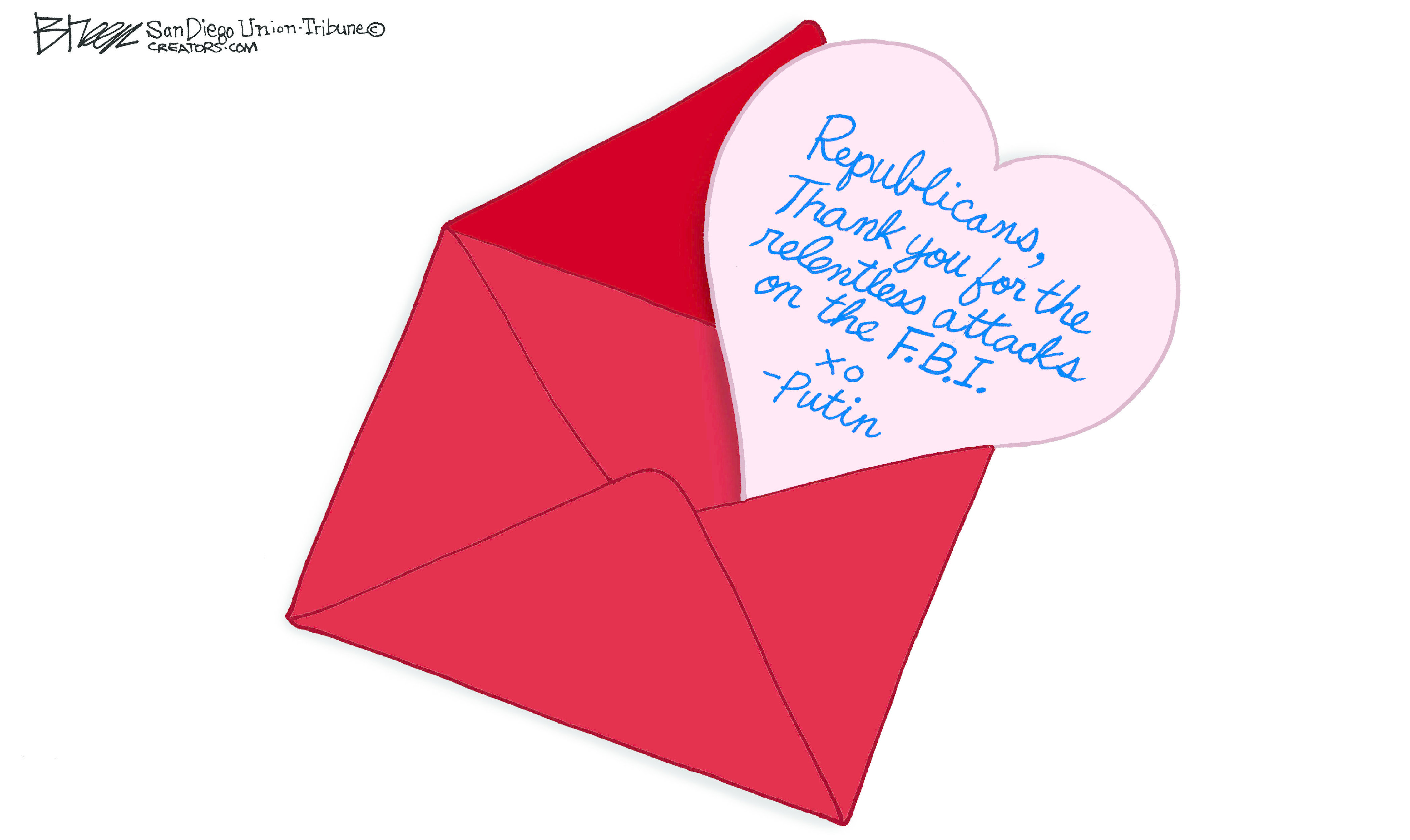 Political cartoon U.S. GOP FBI Russia investigation Valentine's Day