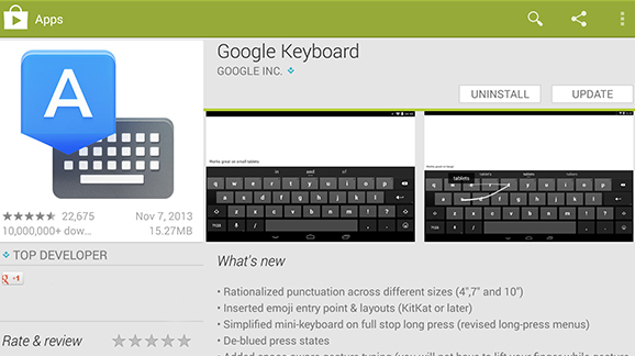 New Google keyboard, SMS in Hangout