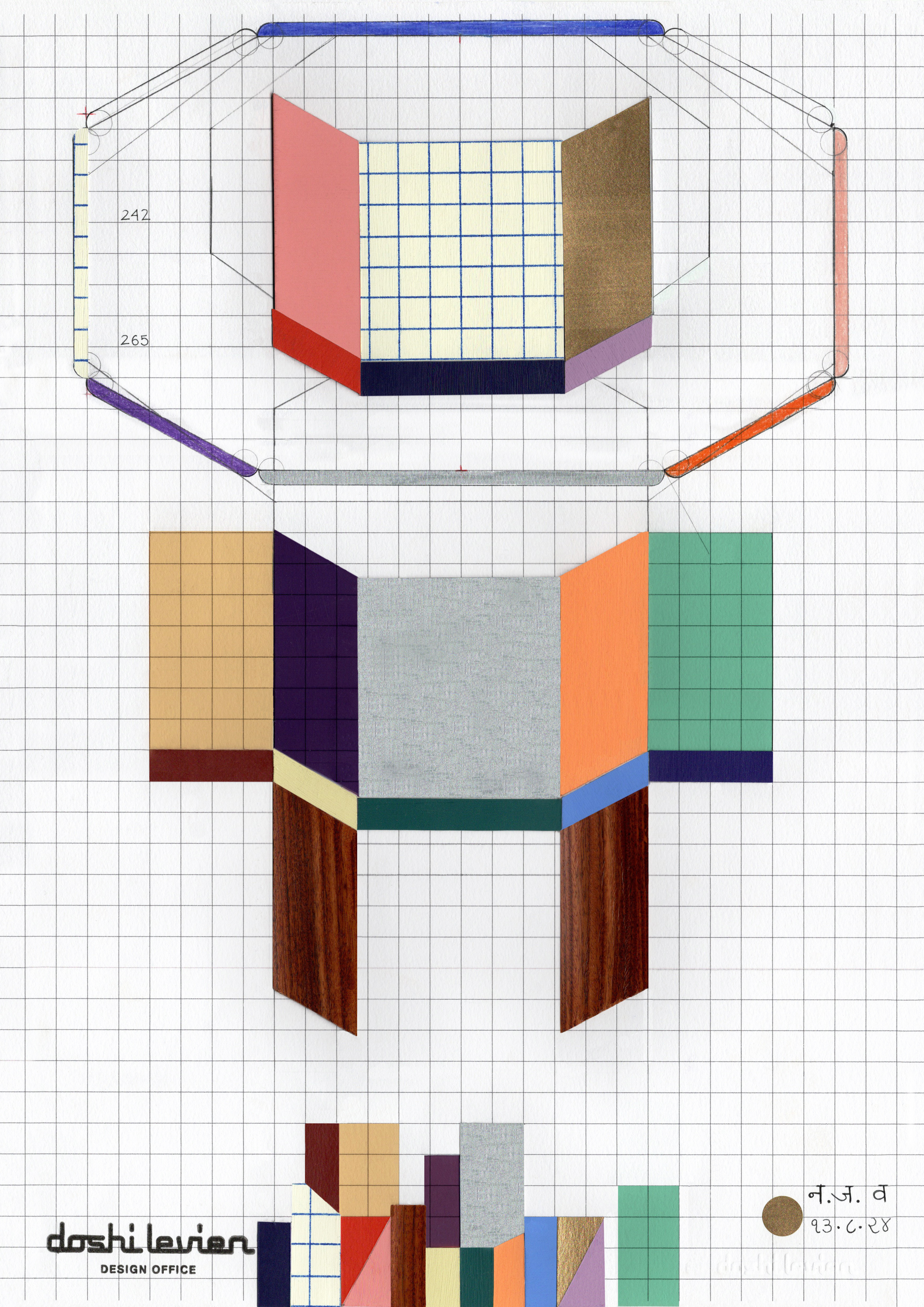 Drawing of cabinet by Nipa Doshi on squared paper