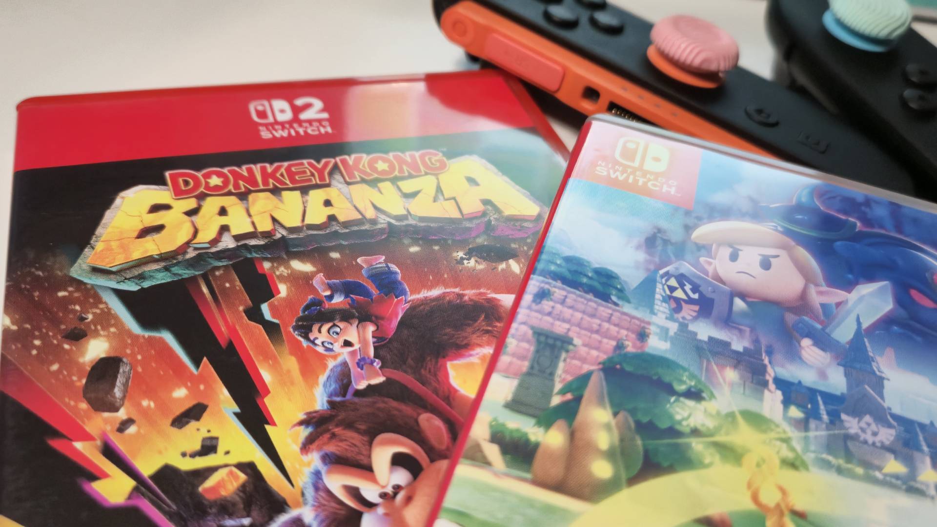 Photo of Donkey Kong Bananza and Legend of Zelda Echoes of Wisdom and a pair of Switch 2 Joy-Cons.