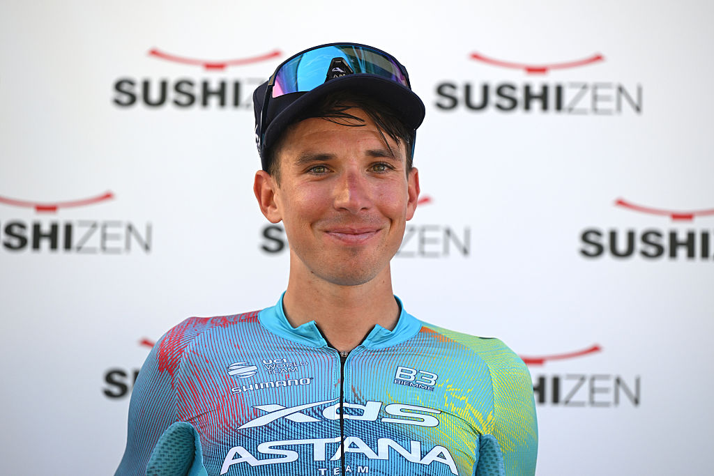 LA GRANDE BEROCHE SWITZERLAND MAY 01 Lorenzo Fortunato of Italy and XDS Astana Team celebrates at podium as stage winner during the 78th Tour De Romandie 2025 Stage 2 a 157km stage from La Grande Beroche to La Grande Beroche UCIWT on May 01 2025 in La Grande Beroche Switzerland Photo by Dario BelingheriGetty Images