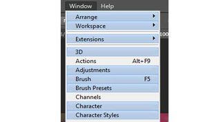 New features in Photoshop CS6 are highlighted in the Window menu