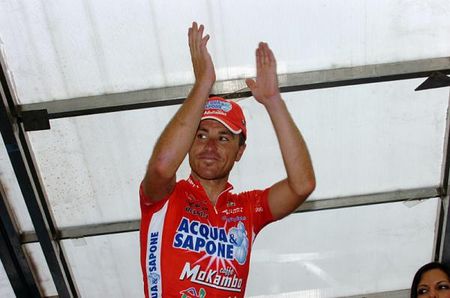 Luca Paolini (Acqua & Sapone-Caff&egrave; Mokambo) on the podium after his Coppa Bernocchi win.