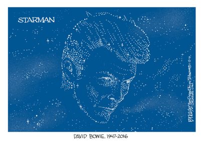 Editorial cartoon RIP David Bowie Starman
