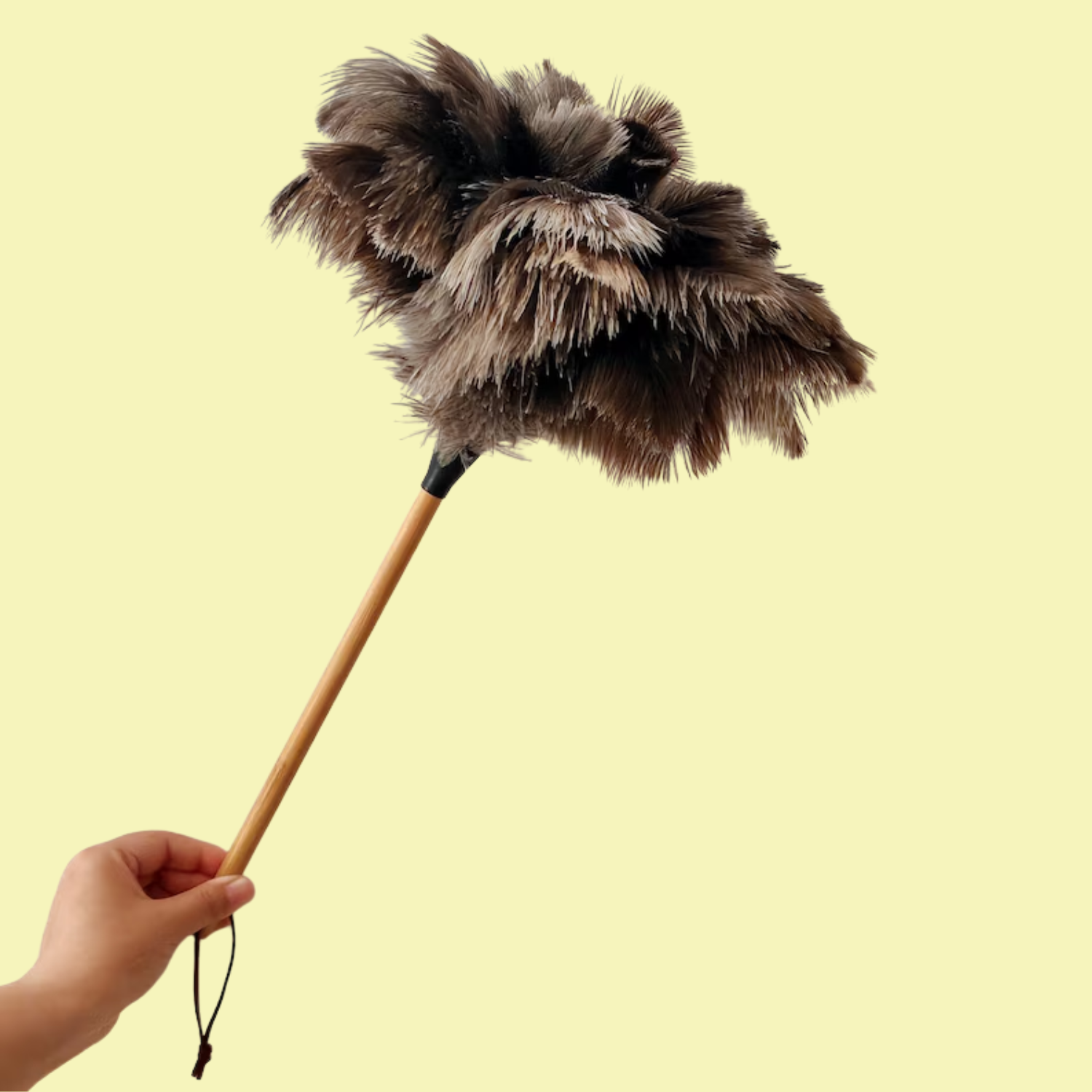 A handmade ostrich feather duster
