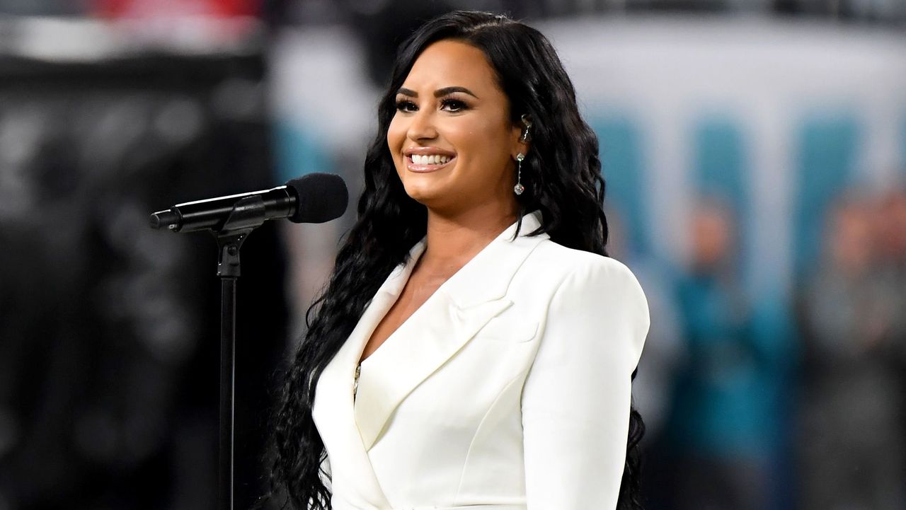 miami gardens, florida february 02 demi lovato performs the national anthem onstage during super bowl liv at hard rock stadium on february 02, 2020 in miami gardens, florida photo by jeff kravitzfilmmagic