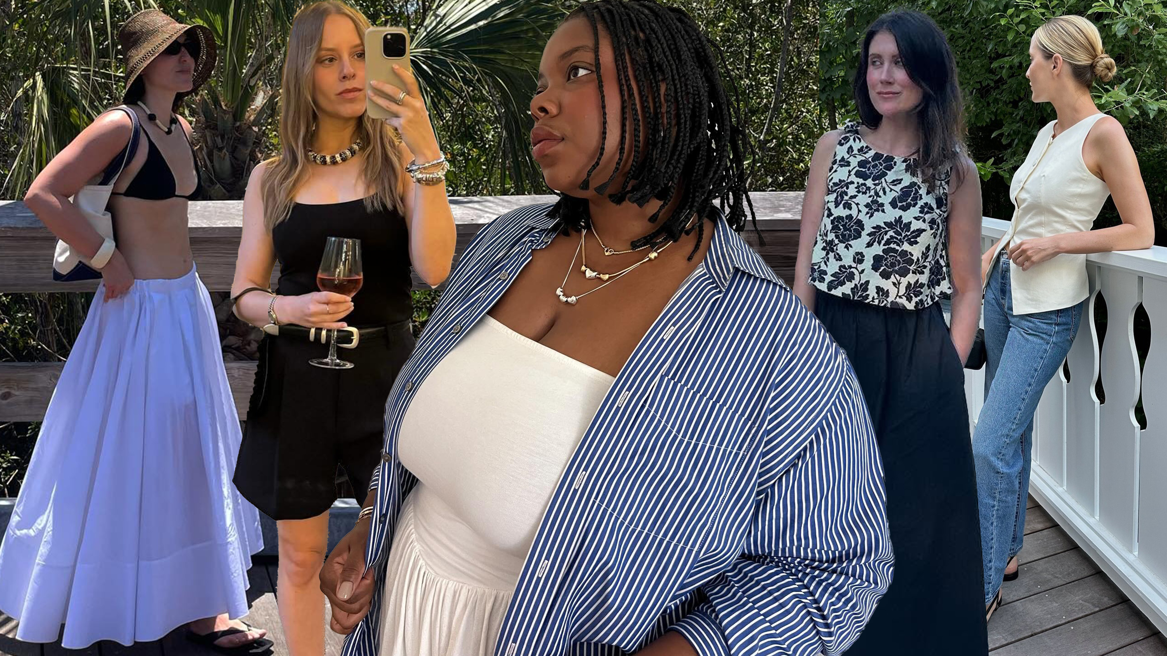 A collage of Who What Wear editors in summer essentials.