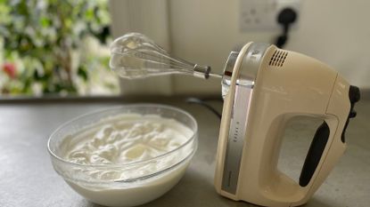 Whipped cream made in the KitchenAid Hand Mixer