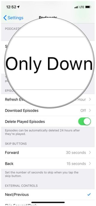 Apple Podcasts settings Only Download on Wi-Fi option