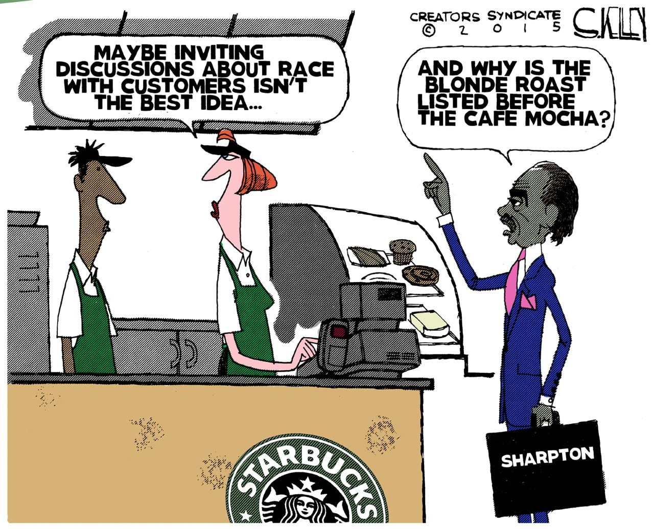 Editorial cartoon U.S. Starbucks race