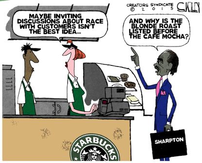 Editorial cartoon U.S. Starbucks race