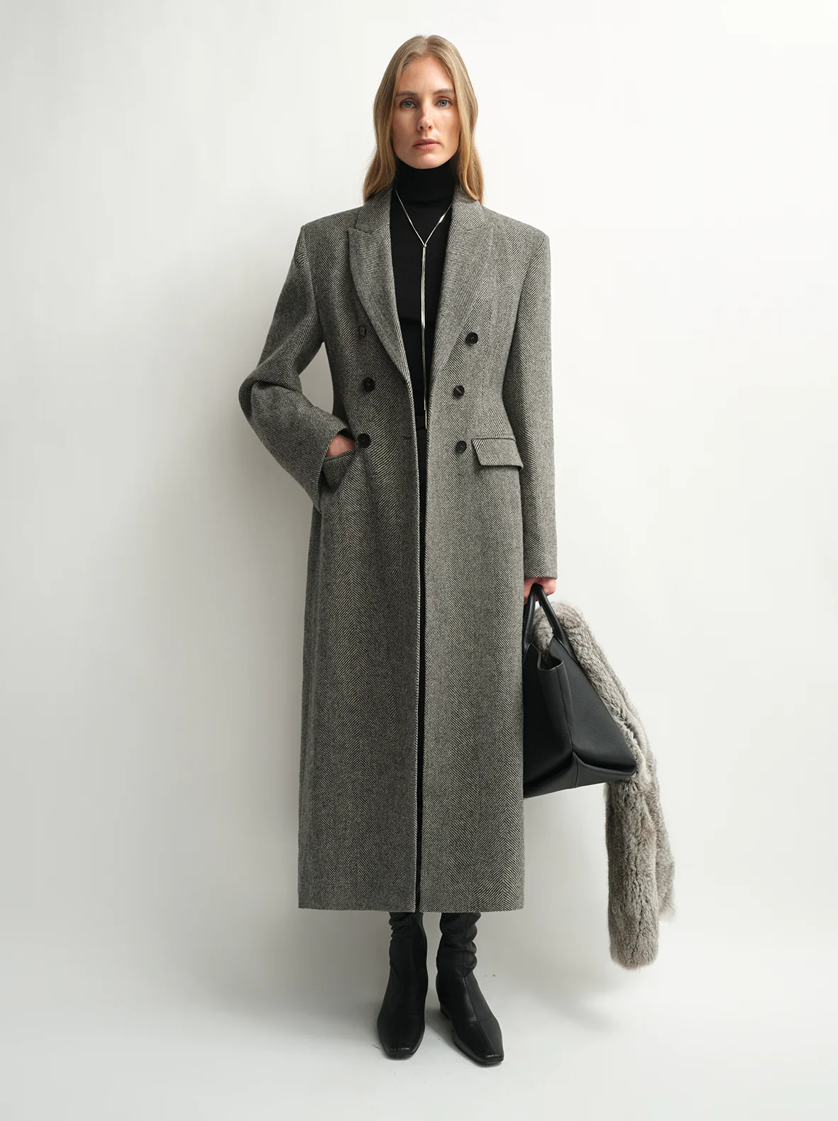 Atorie, Herringbone Wool Double-Breasted Coat