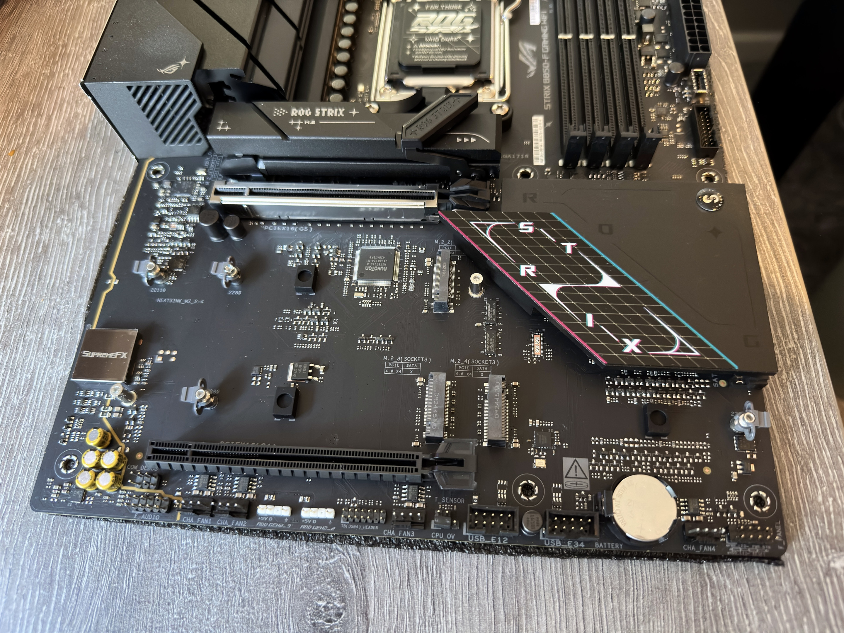 A photo of an Asus ROG Strix B850-F Gaming WiFi motherboard