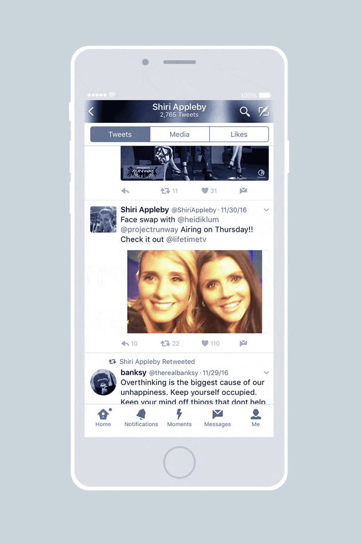 Phone Screenshot of Shiri Appleby and Heidi Klum Social Media
